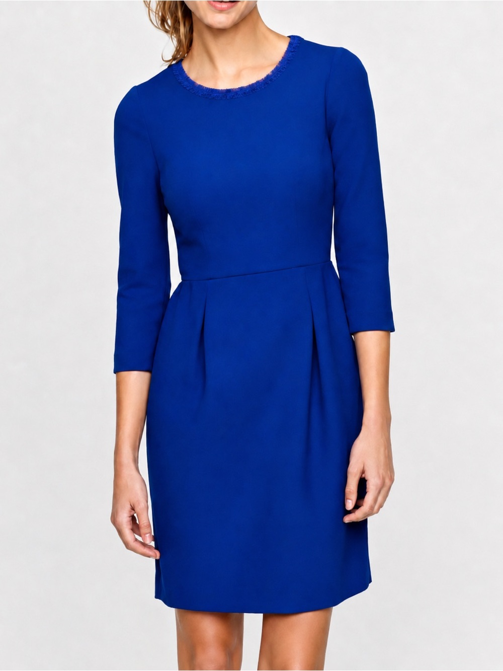 J Crew blue wool 3/4 sleeve Teddy dress, size 4